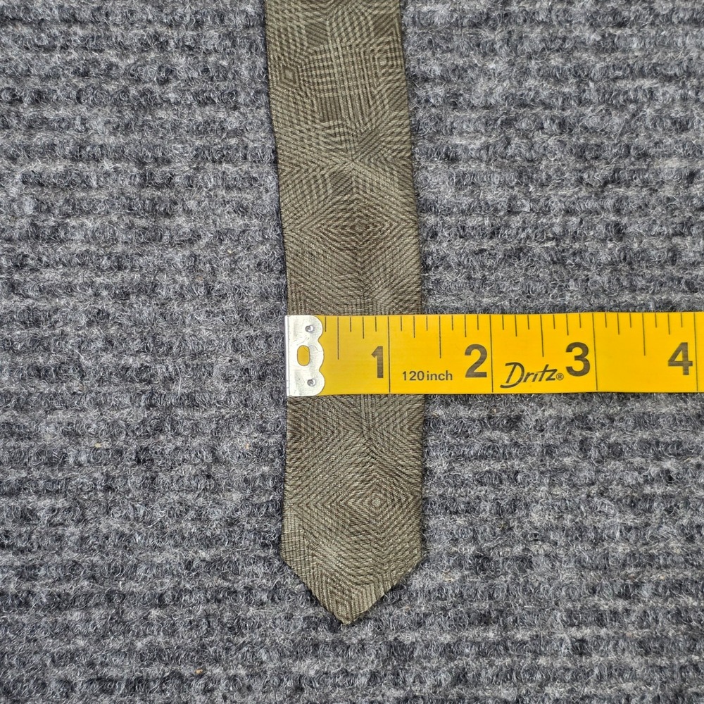 Zylos George Machado Silk Tie Men's Olive Green Geometric Diamond USA Made VTG - Picture 7 of 8